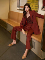 Claret Asymmetric Collar Blazer & Pants Suit Set Vivian Seven