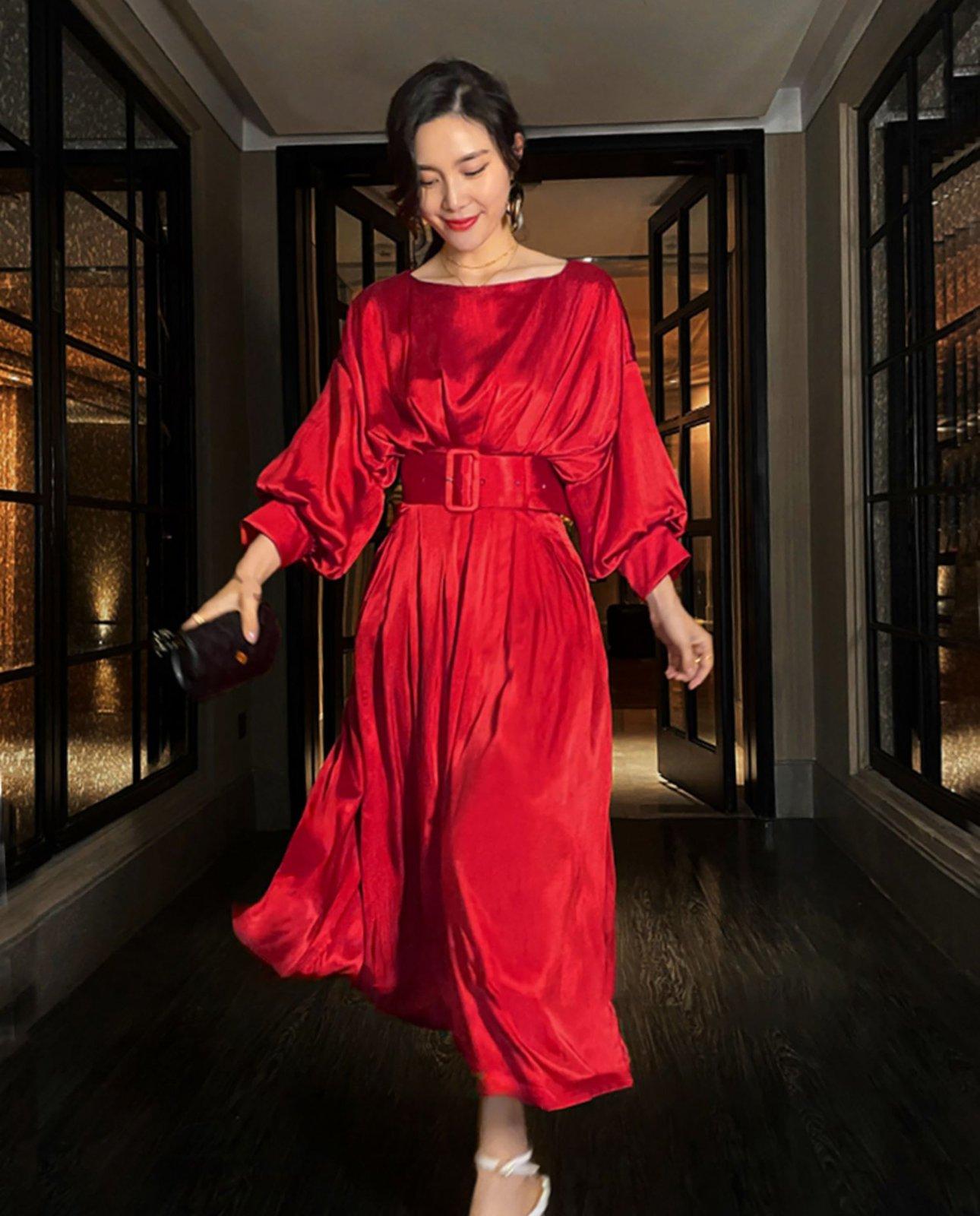 Women Red Satin Long Midi Dress,Semi Formal Dress,Maxi Dress,Wedding Dress,Cocktail Party Dress,Evening Dress,Red Long Pleats Dress,Red Gown L Women Red Satin Long Midi Dress,Semi Formal Dress,Maxi Dress,Wedding Dress,Cocktail Party Dress,Evening Dress,Red Long Pleats Dress,Red Gown L