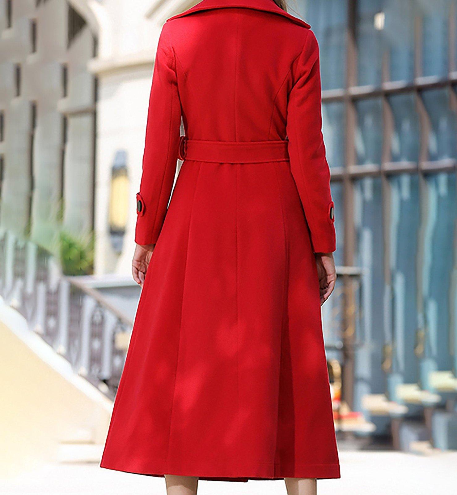 red women's dress coat Women's Red Long Coat Formal Dress, Elegant Double Breasted Coat for Office and Events 30