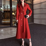 Double Breasted Fit & Flare Belted Red Coat Vivian Seven