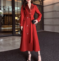 Double Breasted Fit & Flare Belted Red Coat Vivian Seven