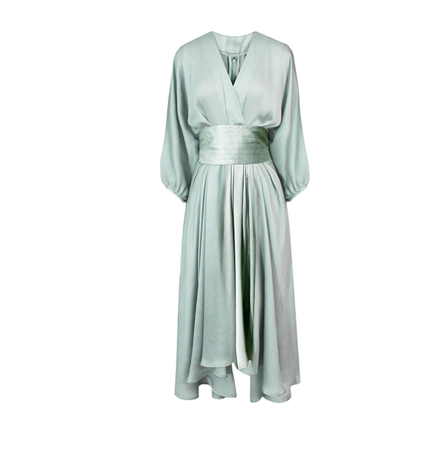 Puff Sleeve Waist Sash Cocktail Dress M / Teal