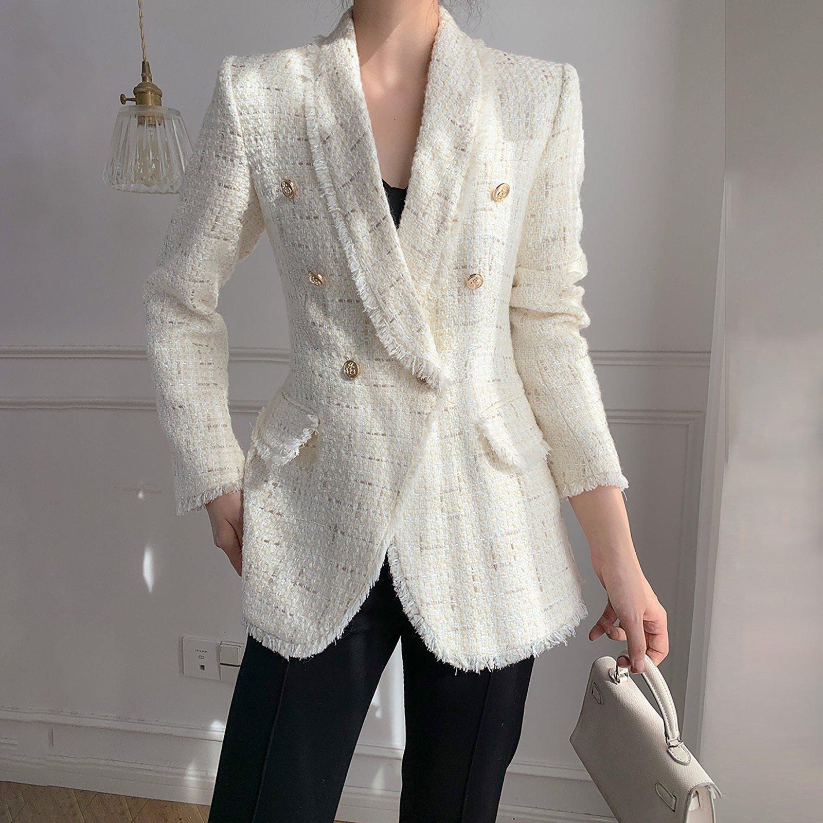 Fashion （white）Autumn Winter B Suit Female New Double Breasted