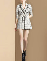 Classic Plaid Single Breasted Belted Blazer & Mini Shorts Set Vivian Seven