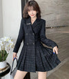 Belted Fit & Flare Tweed Mini Blazer Pleated Dress Vivian Seven