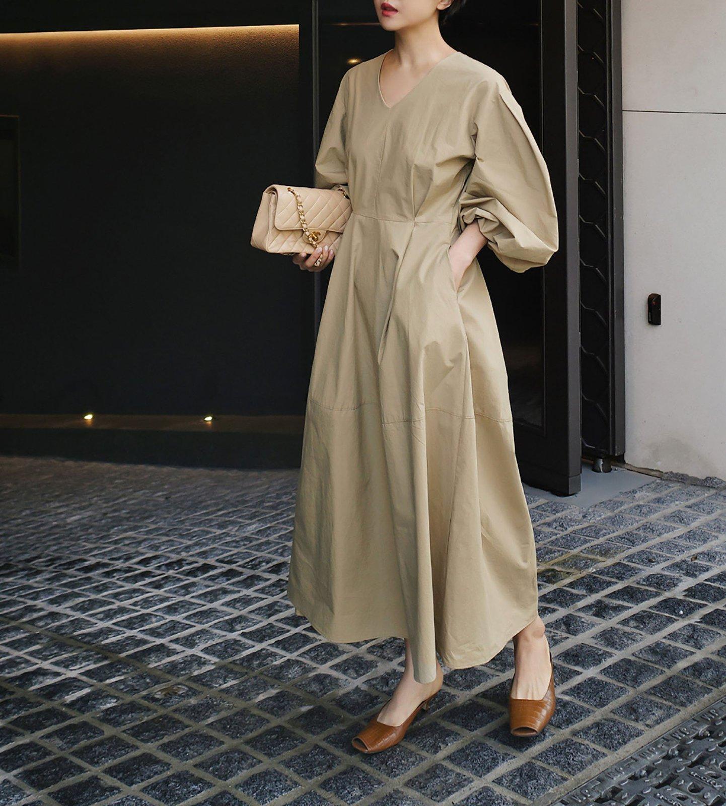 Relaxed Puff Sleeve High Waist Maxi Dress