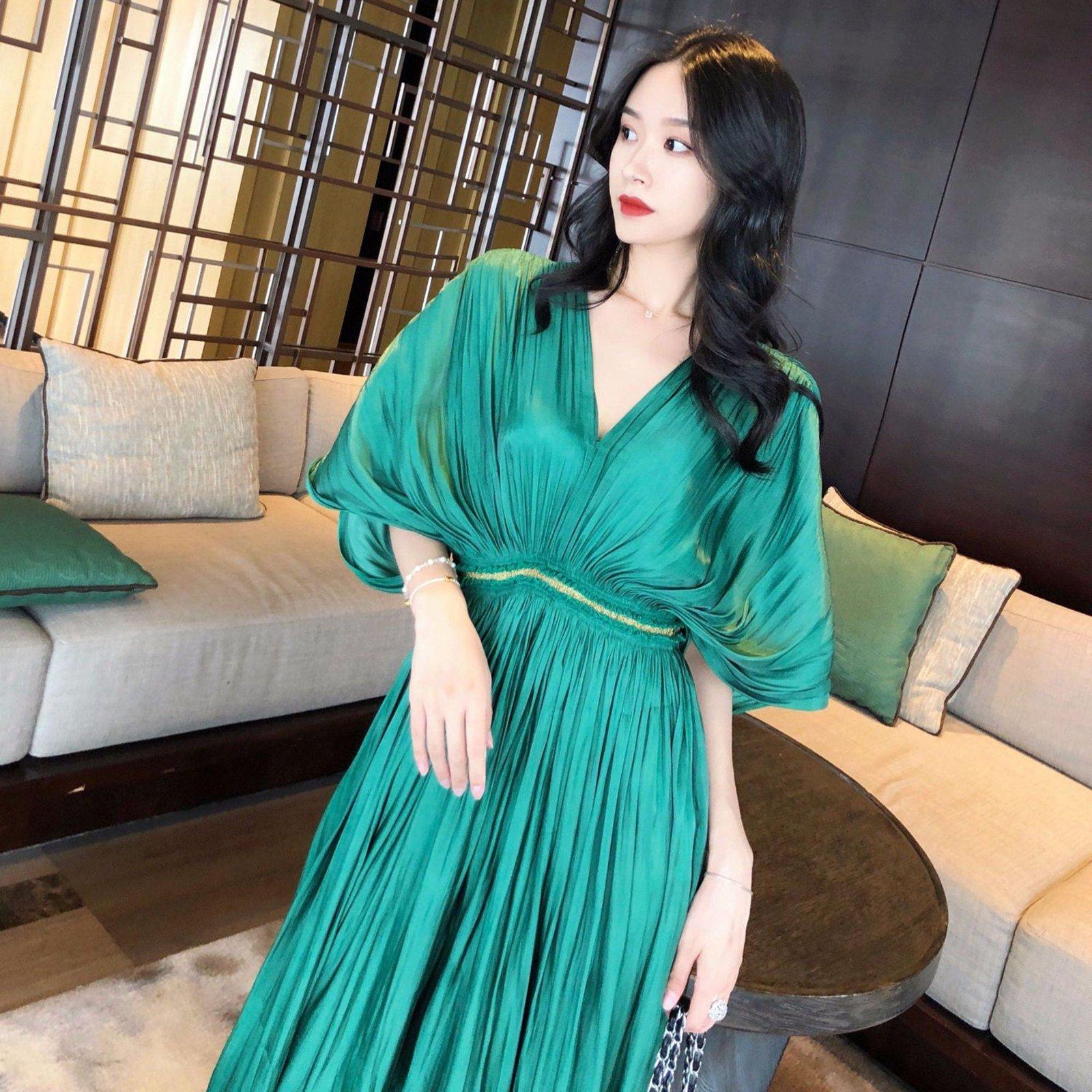 short sleeve pleated dress MarlaWynne WynneCollection Stretch Tech Short-Sleeve Pleated Dress - Blue