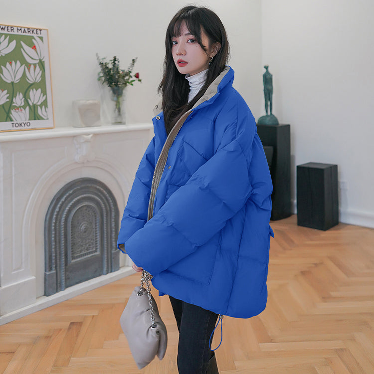 Swift Floral Peach Blue Women's Stand Collar Padded Jacket