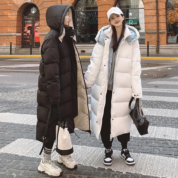 Women White Hooded Quilted Puffer Coat Black Oversize Winter Parka Coat Vivian Seven