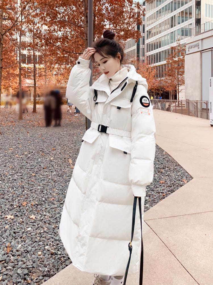 Women White Hooded Quilted Puffer Parka Coat Oversize Long Winter Coat Vivian Seven