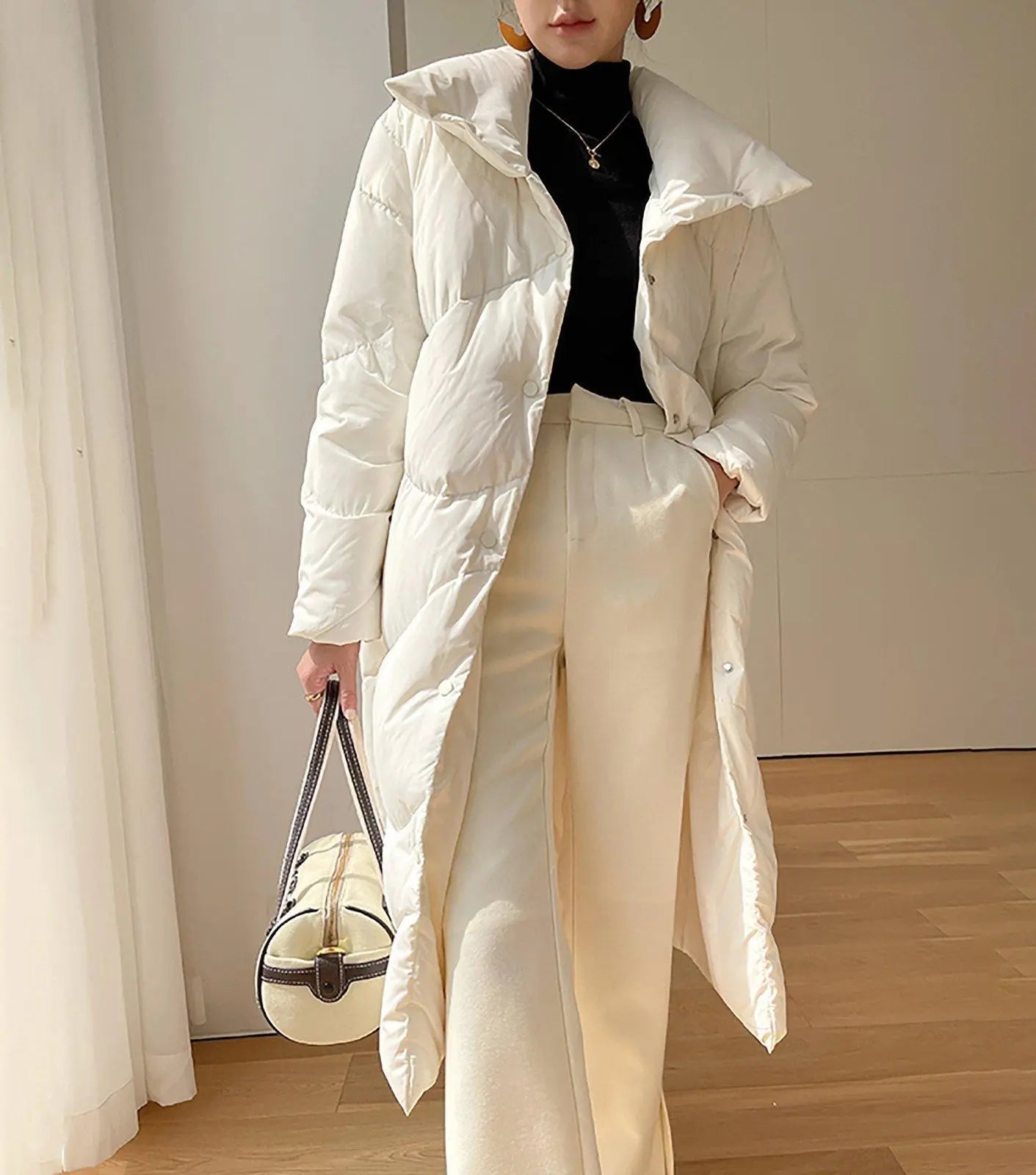 Women White Long Down Coat,White long Down Jacket,Warm Puffy Coat,Quilted  Down Puffer Coat,Warm Winter Coat,Down Coat Women,Long Down Puffer