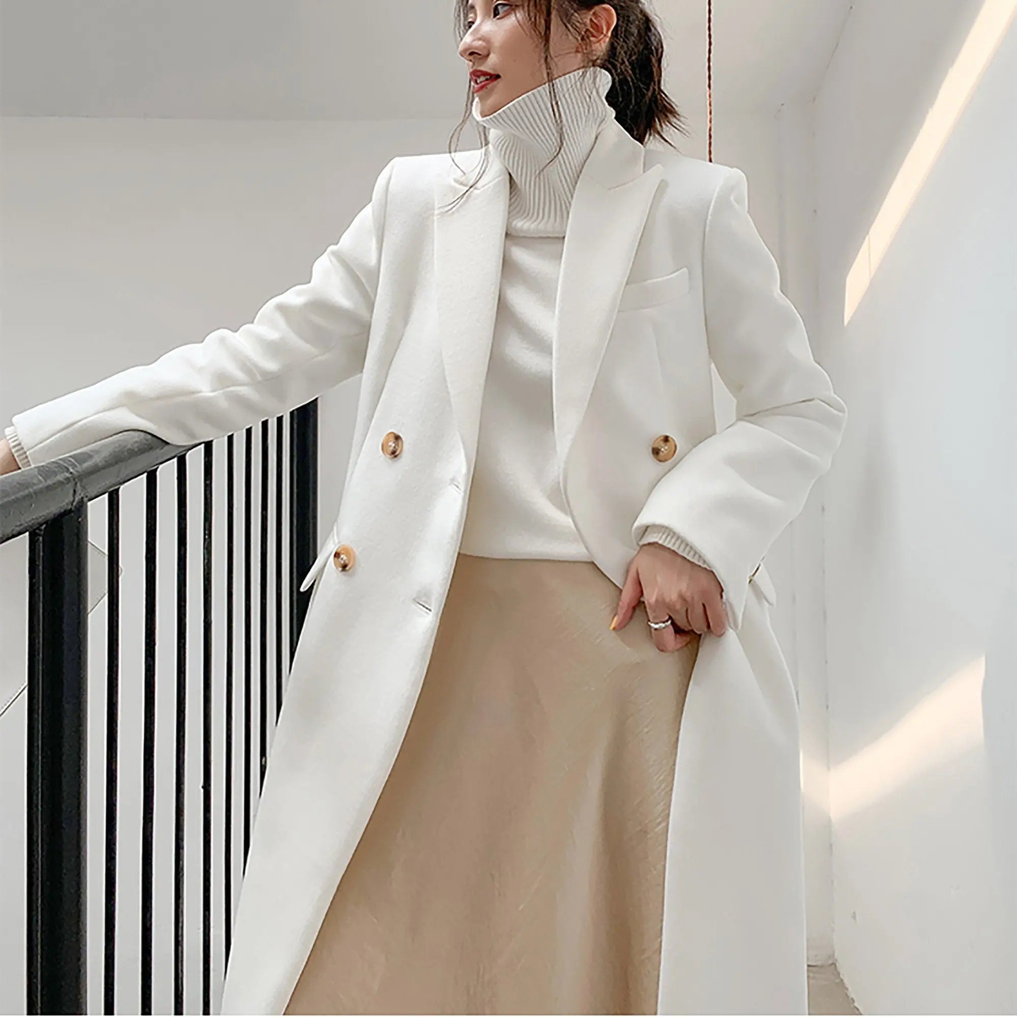 White Double Breasted Wool Blend Midi Coat | Vivian Seven XS / Coat+Belt White Double Breasted Wool Blend Midi Coat | Vivian Seven XS / Coat+Belt