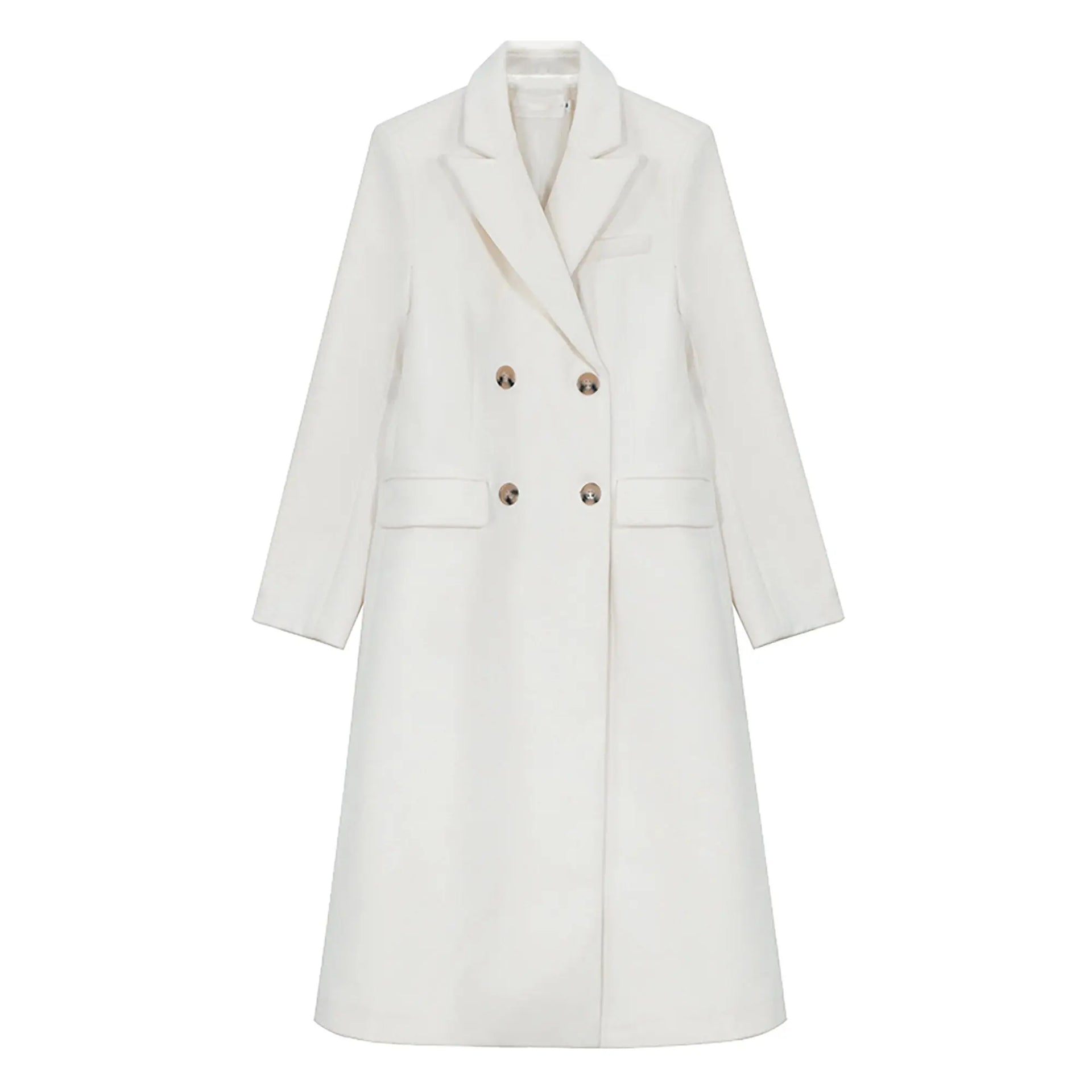 White Double Breasted Wool Blend Midi Coat | Vivian Seven