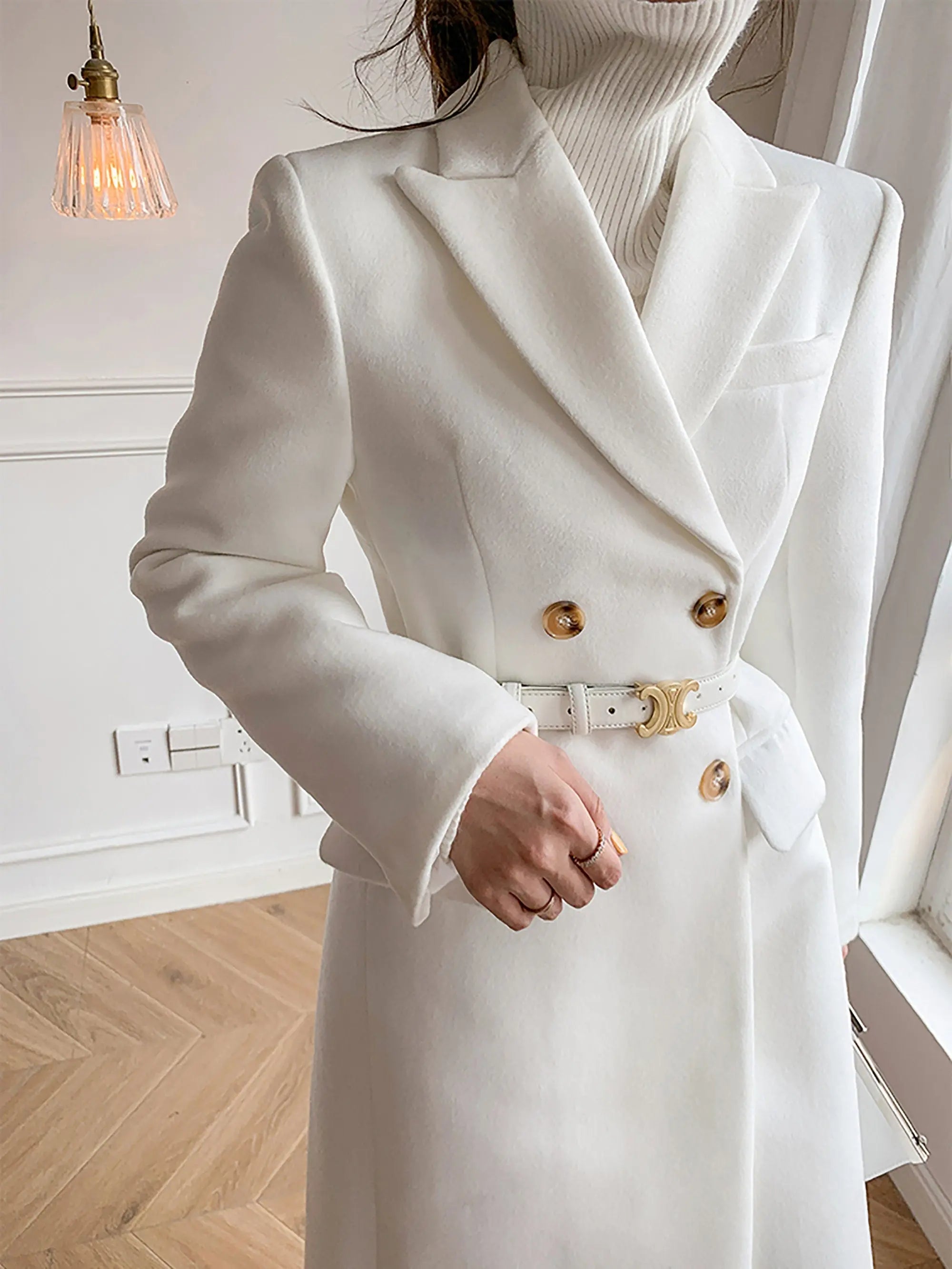 White Wool Coat White Long Coat Women White Double Breasted Wool
