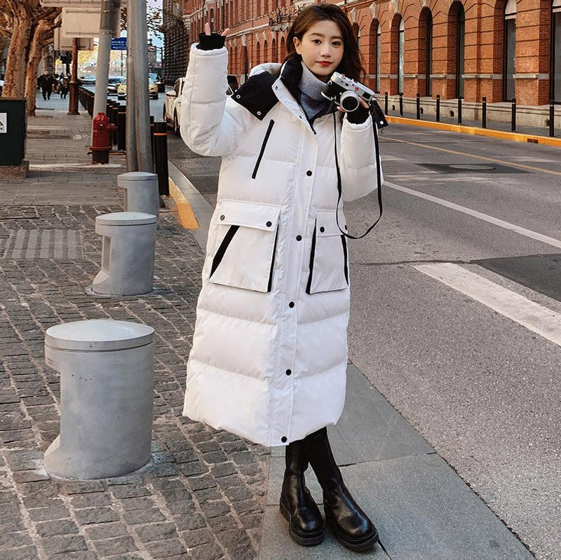 Women White Oversize Hooded Quilted Puffer Coat Black Loose Winter Parka Coat Vivian Seven