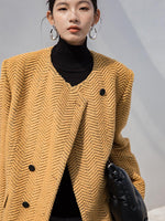 Women Wool Coat,Yellow Cardigan Wool Coat,Collarless Wool Coat,Striped Wool Coat,Autumn Wool Blazer,Winter wool coat,Oversize Wool Jacket Vivian Seven