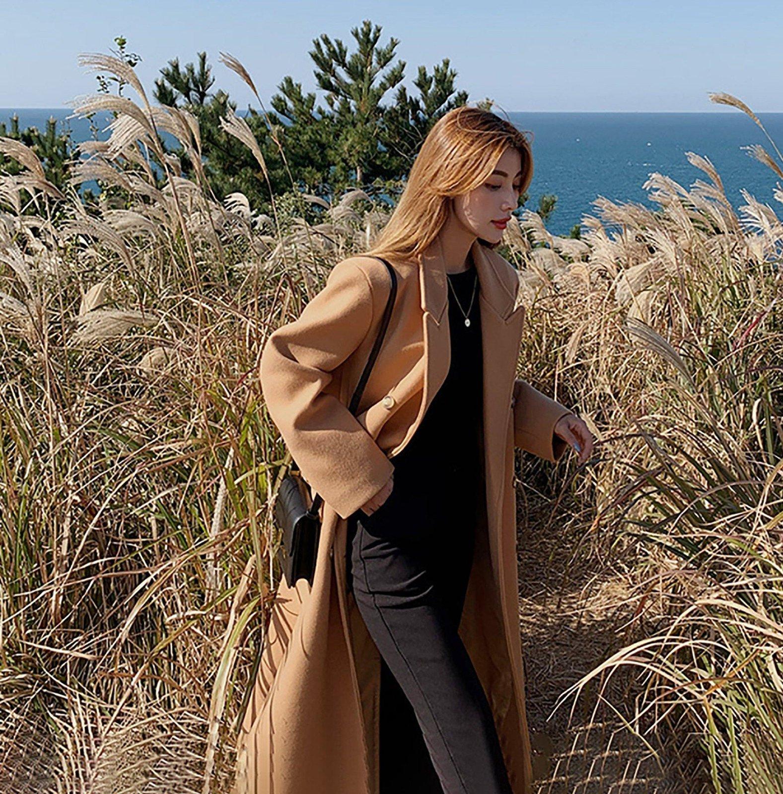 Wool Blend Long Camel Coat Plus Size Wool Blend Long Women's