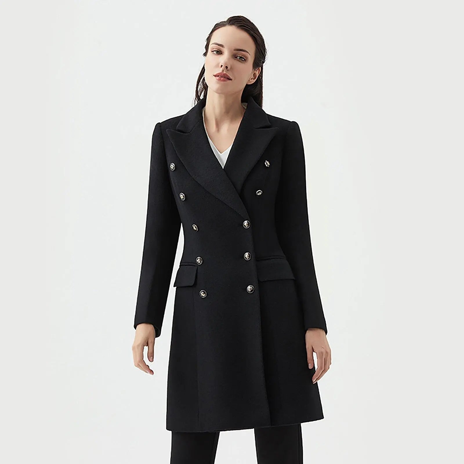 Women Wool Mid-Length Coat,Stewardess business wear,Plus Size Wool Overcoat,Black Wool Coat,Navyblue Wool Trench Coat,Custom Wool Coat Women Vivian Seven