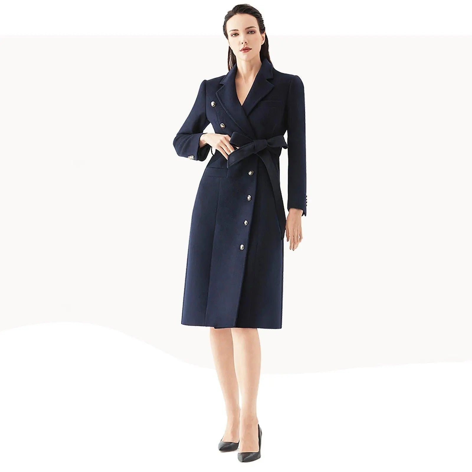 Women Wool Mid-Length Coat,Stewardess business wear,Plus Size Wool Overcoat,Black Wool Coat,Navyblue Wool Trench Coat,Custom Wool Coat Women Vivian Seven