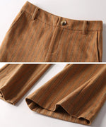 Striped Wool Blend Belted Flare Coat & Pants Two-Piece Set Vivian Seven