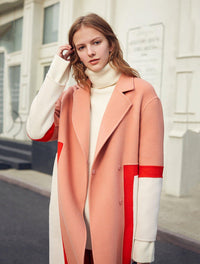 Women Wool Overcoat,85% wool Coat,Stitching contrast Coat,Cascade Collar Double Face Wool Coat,Oversize Wool Wrap Coat,Wool Blend Coat Vivian Seven