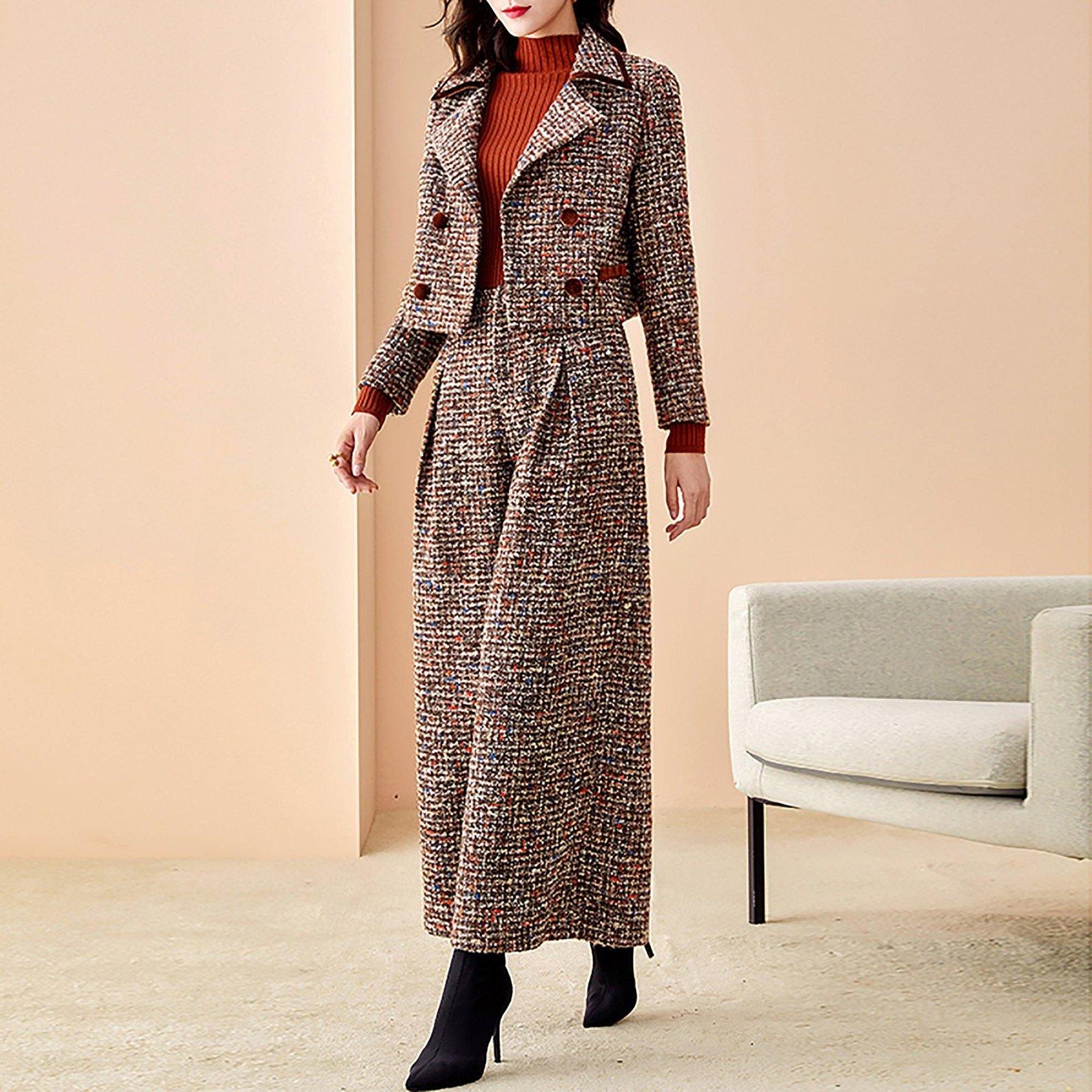 Double Breasted Wool Blend Short Blazer & Wide Cropped Leg Pants Vivian Seven Double Breasted Wool Blend Short Blazer & Wide Cropped Leg Pants Vivian Seven