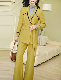 Mustard Wool Blend Shawl Collar Blazer & Flare Pants Set Vivian Seven