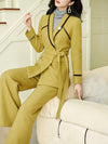 Mustard Wool Blend Shawl Collar Blazer & Flare Pants Set Vivian Seven