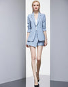 Tina Blue Double Breasted Blazer & Mini Shorts Set Vivian Seven