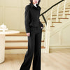Black Wool Blend Belted Jacket & Wide Leg Pants Two-Piece Set Vivian Seven