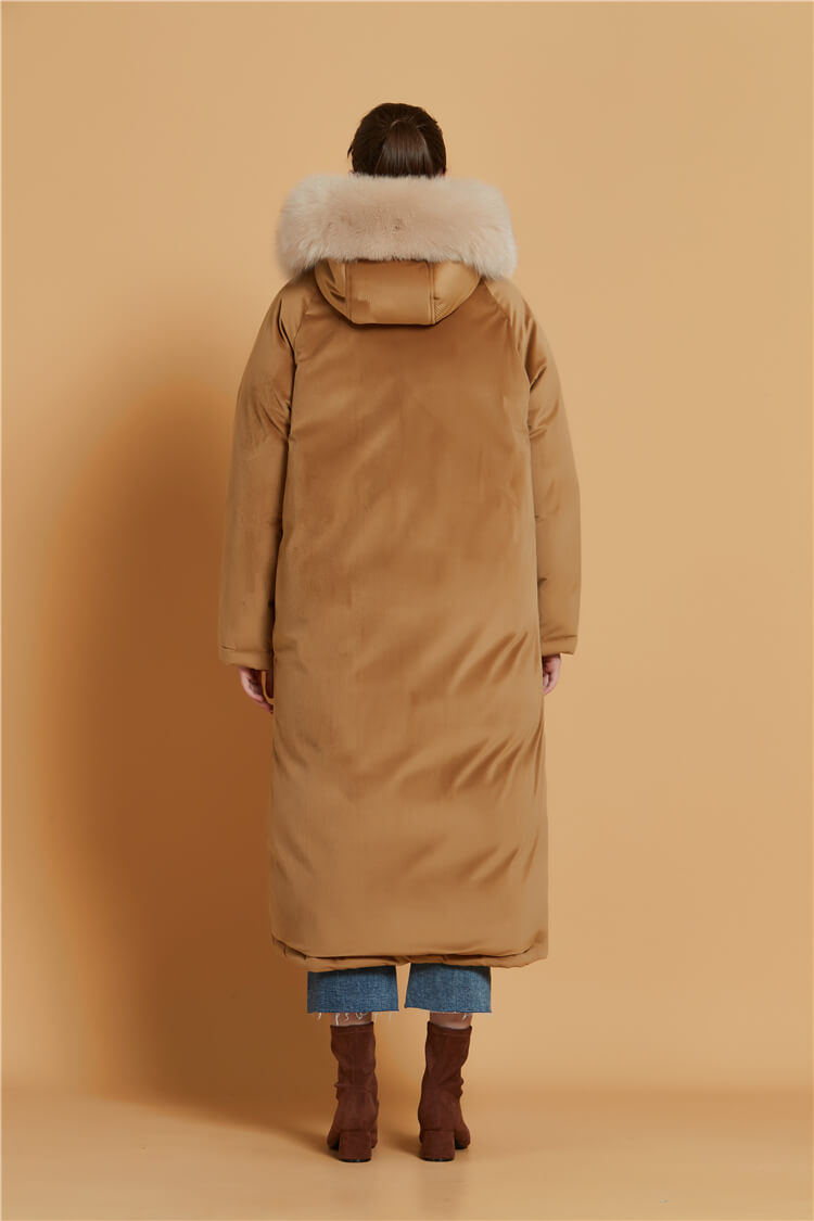 brown hooded down coat