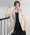 Women's Beige Oversize Blazer Shoulder pad Suit,Cotton blend Coat loose casual Suit Jacket,Office Lady Classic Style Blazer Coat,Fall Coat Vivian Seven