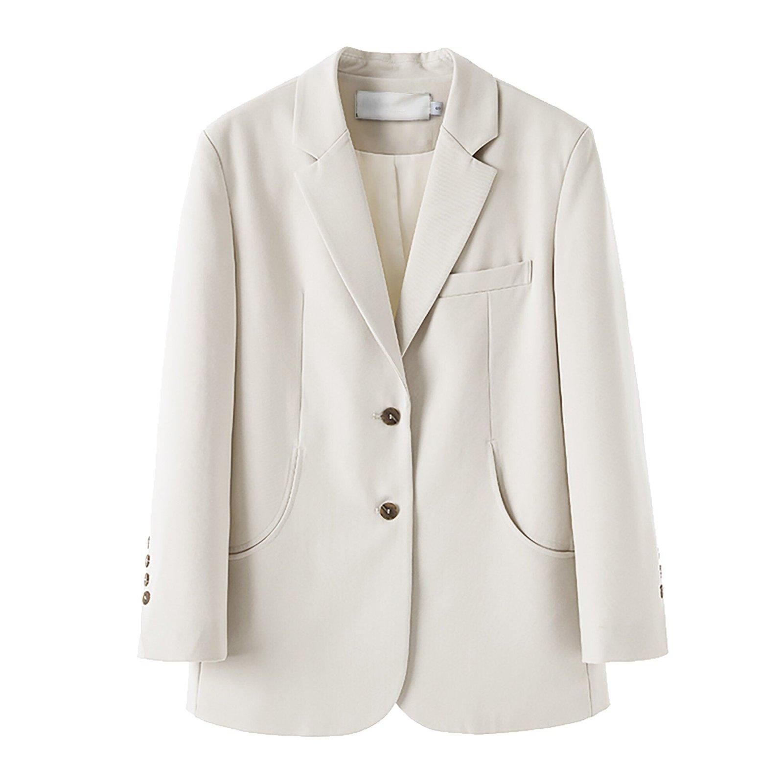 Women's Beige Oversize Blazer Shoulder pad Suit,Cotton blend Coat loose casual Suit Jacket,Office Lady Classic Style Blazer Coat,Fall Coat Vivian Seven