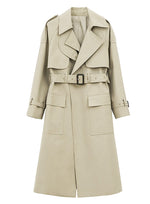 Women's Beige Oversize Trench Coat Belted Cotton Blend Windbreaker,Fall coat for women Loose Duster Coat Long Sleeve Outerwear Raincoat Vivian Seven