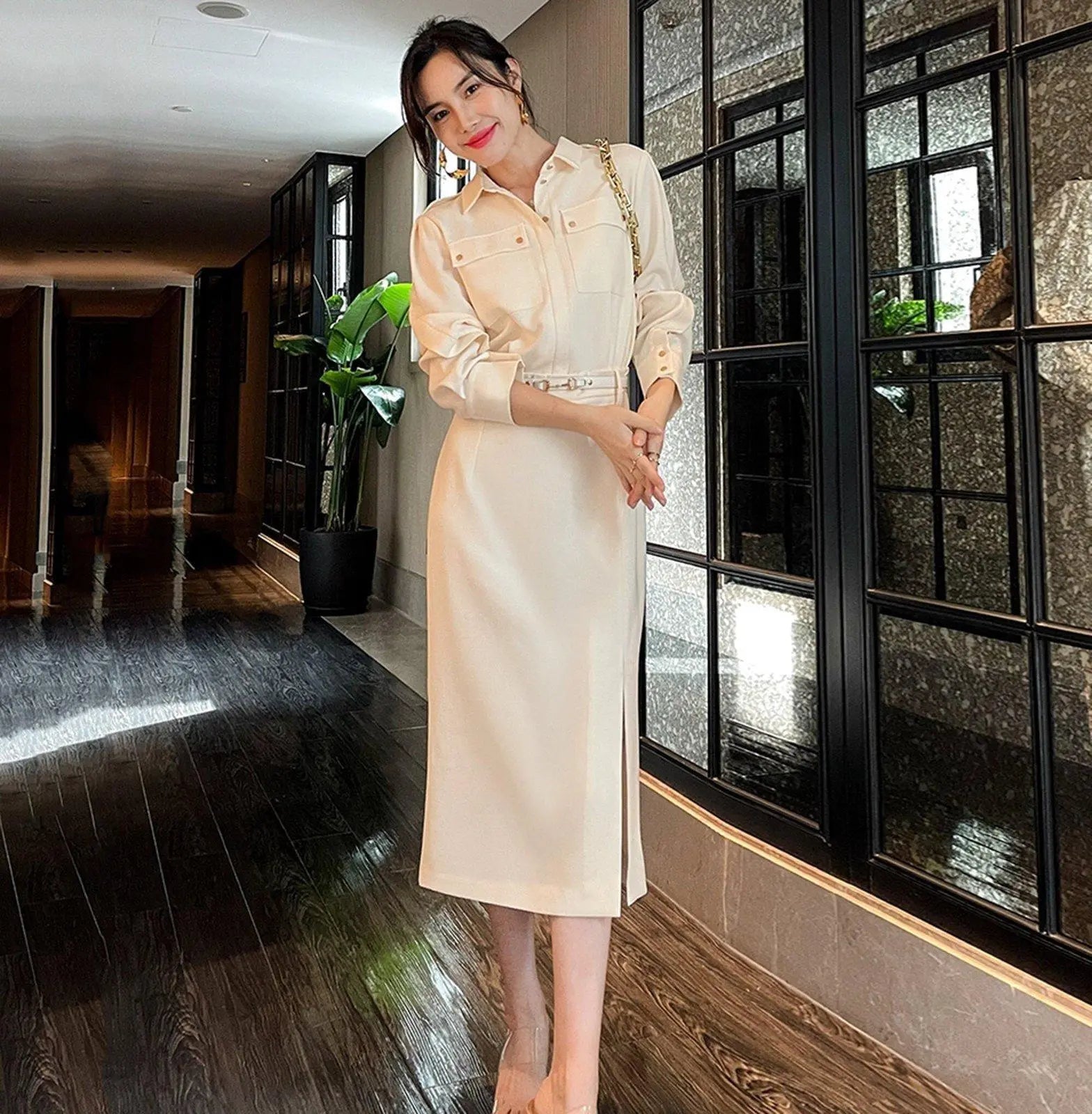Ivory Long Sleeve Belted Corset Midi Dress | Vivian Seven XS / Ivory Ivory Long Sleeve Belted Corset Midi Dress | Vivian Seven XS / Ivory