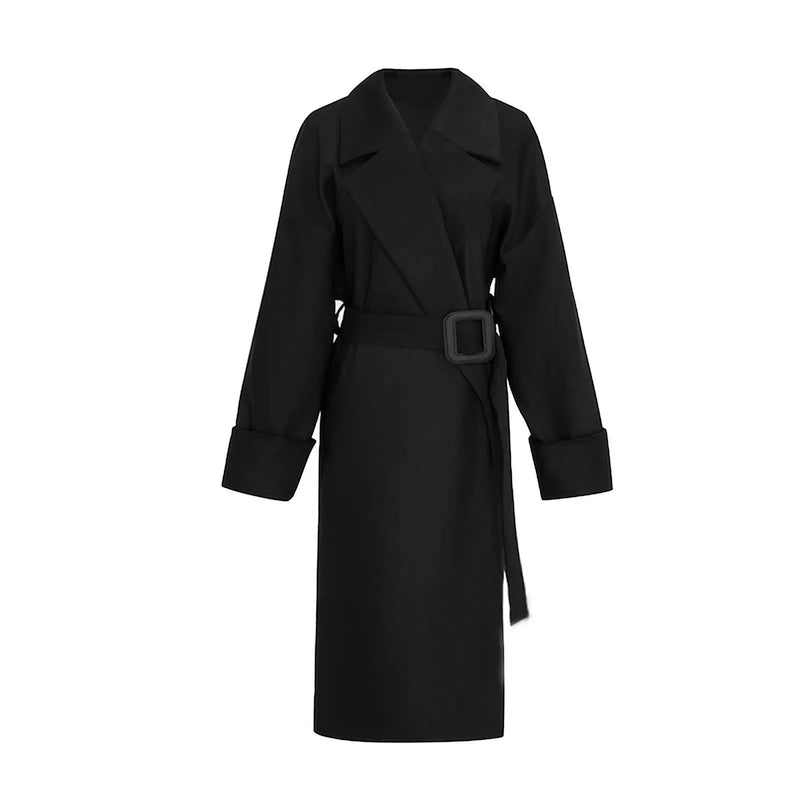 Women's Black Long Trench Coat,Fall Coat for Women,Autumn Winter Coat,Belted Over the knee Coat, Long Windbreaker,Women's Outerwear Vivian Seven