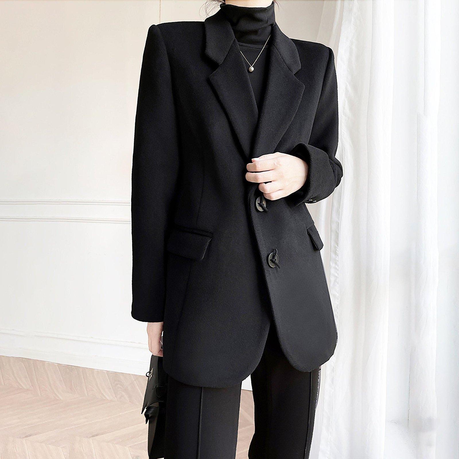 Winter Back Long Quilted Collar Red -Black Woolen Coat Jacket// Short –  Ofelya Boutique