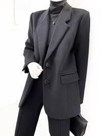 Women's Black Oversize woolen blazer,Vintage casual loose woolen suit Jacket,autumn winter wool blend coat,Fall wool coat winter overcoat Vivian Seven