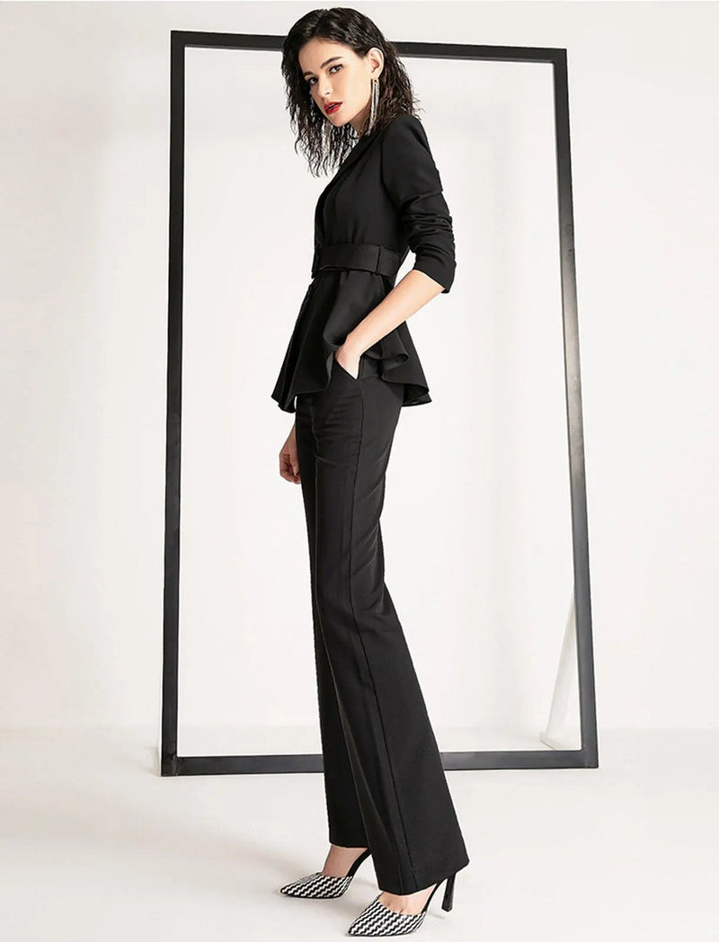 Natasha Black Long Sleeve Blazer & Flare Pants Vivian Seven