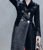 Women's Black Tweed woolen coat,Double Breasted Wool Long Coat,Wool Overcoat Fall Winter Wool Blend Trench Coat Outerwear Vivian Seven