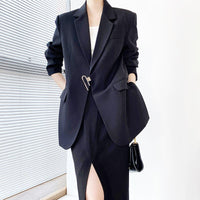 Women's Black large metal lock blazer oversize casual suit Coat,Loose one button Blazer Coat,Oversize Blazer,Black Suit Lady outerwear Vivian Seven