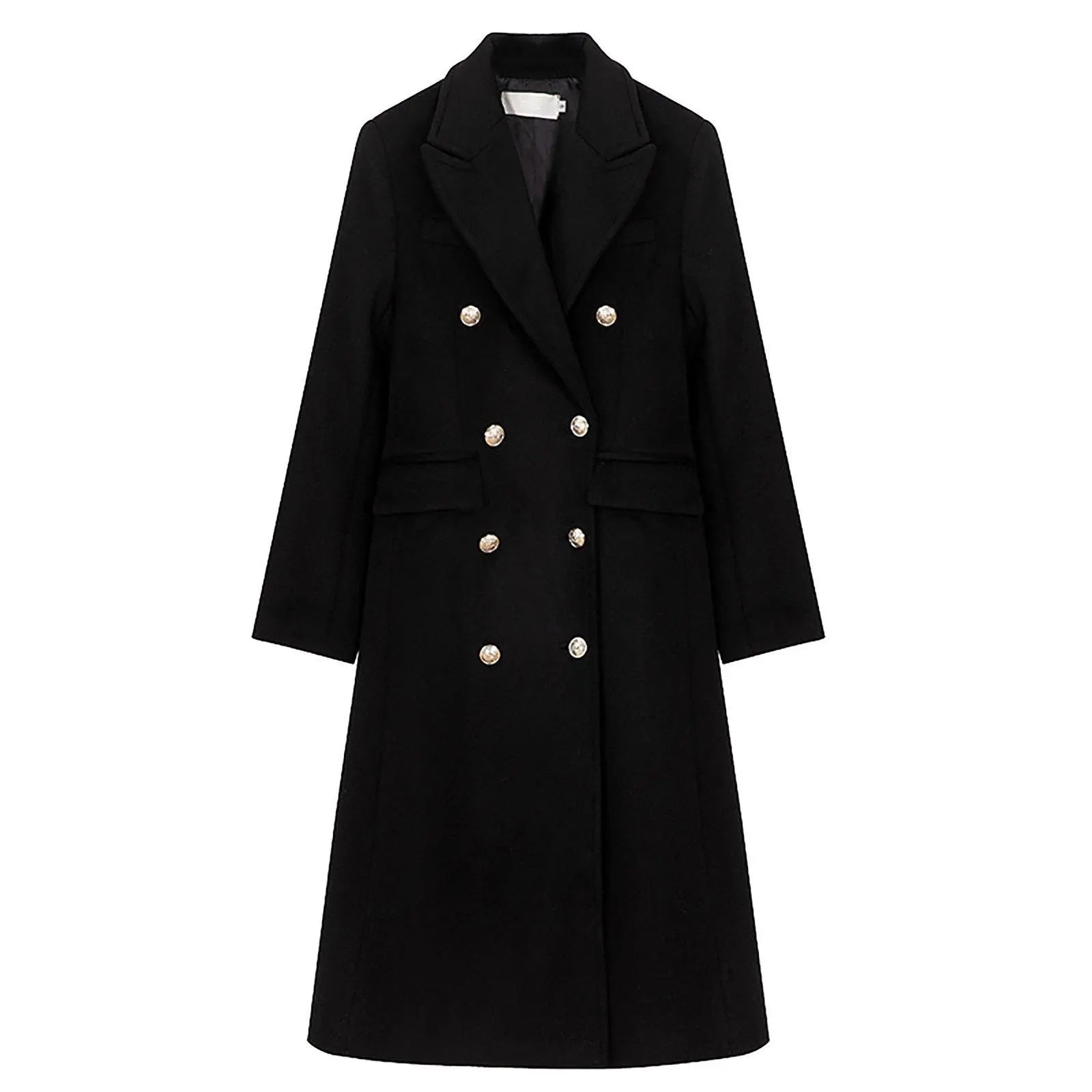 Women's Black thick Wool Coat,Double breasted wool coat,Black long coat,black wool coat,Warm black coat,Warm long black coat,Vivian7 W115 Vivian Seven