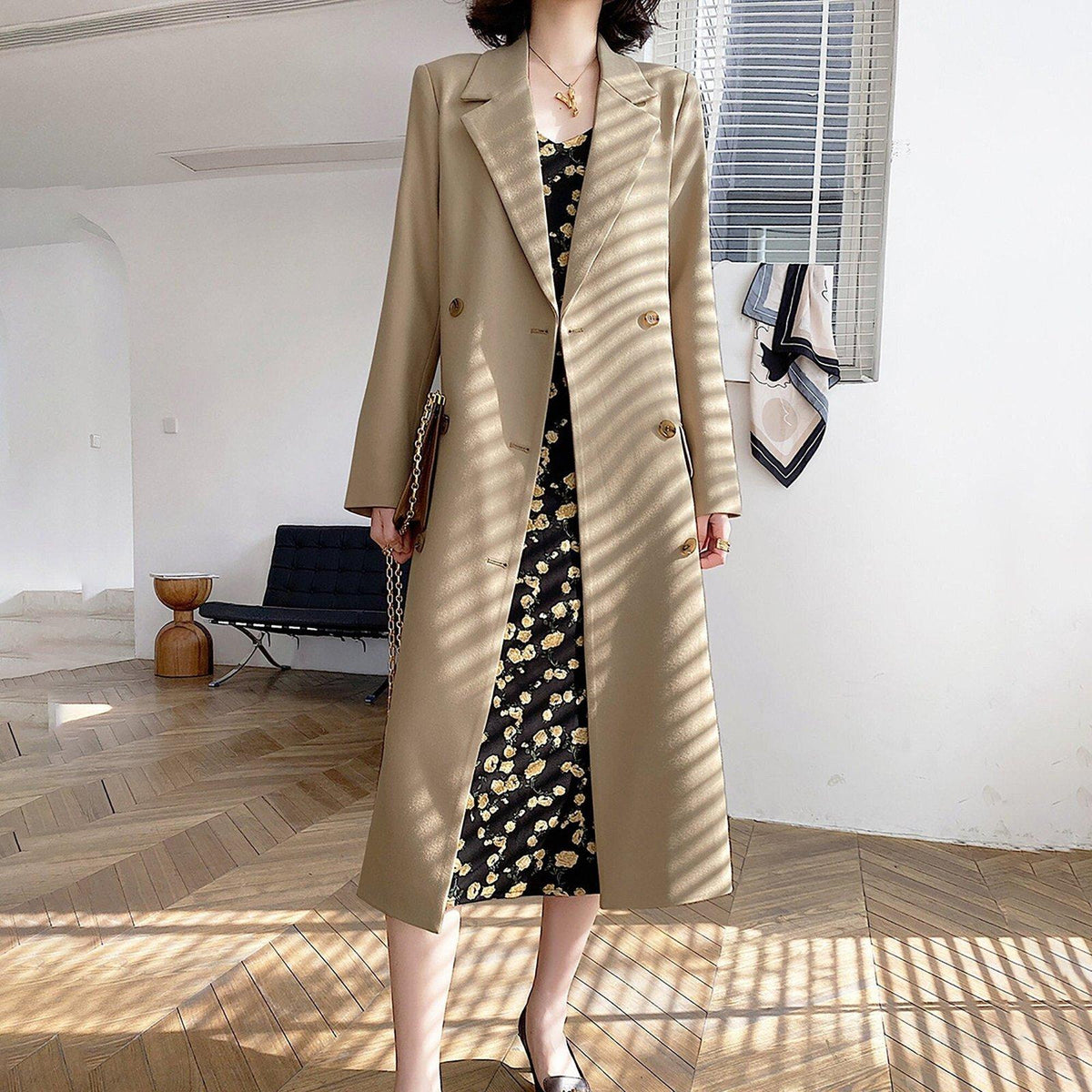 beige dress coat womens Double Breasted Long Trench S Size:1-2 Y BLACK-OWNED WEDDING SHOP👰🏿‍♀️: Treasured DRESSES W supported by belt loops