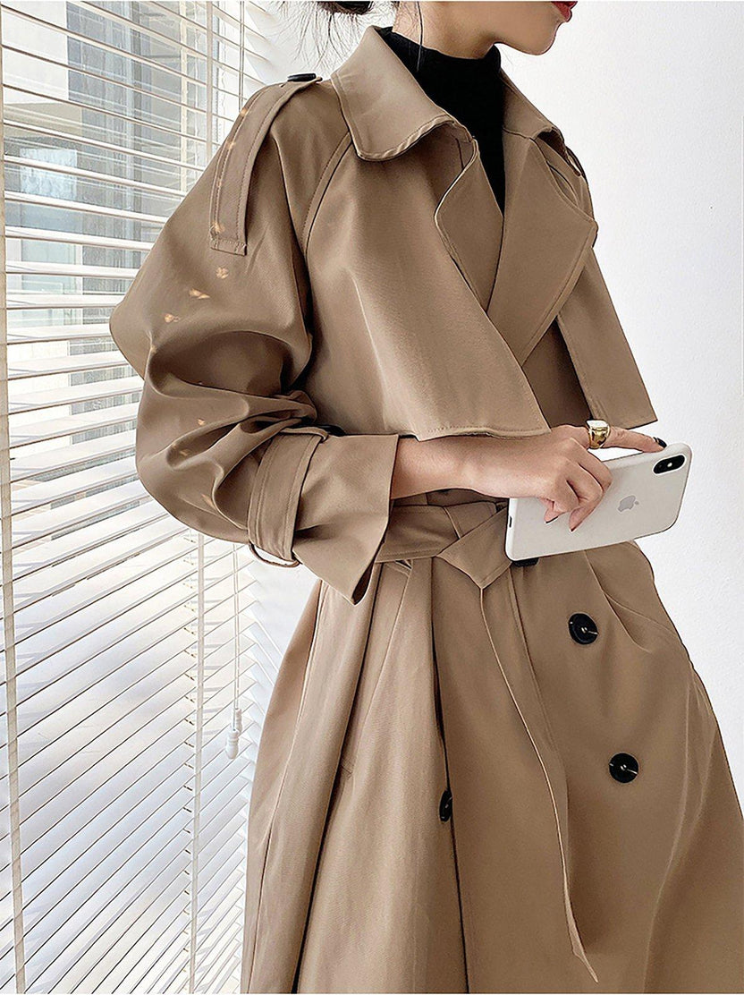 Khaki Long Cotton Blend Coat