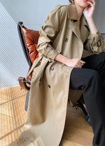Women's Cotton Blend Windbreaker Belted Double Breasted Trench Coat,Fall Coat Long Raincoat,Green Duster coat Khaki Tench Coat Outerwear Vivian Seven