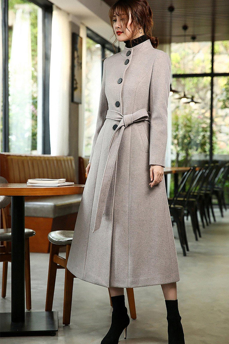Women's Custom Gray Cashmere coat,super long over-the-knee slim Wool Coat,lace-up woolen coat,Autumn Winter coat for women,Women's Outerwear Vivian Seven