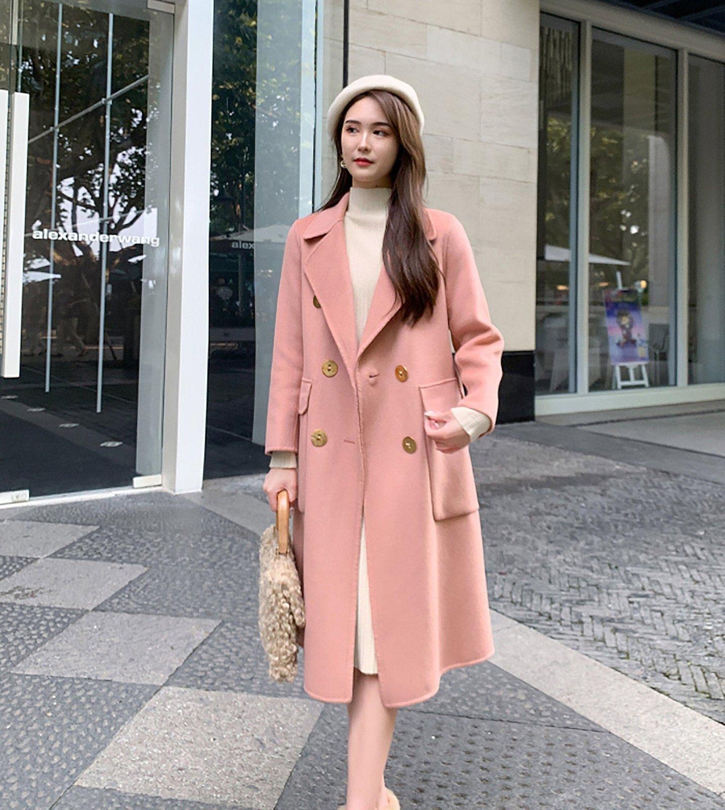 wool dress coat Pink Double Breasted Blend Long S Apolonia Kaftan - Heaven Color:Customization Elevate your winter wardrobe grin_au_core_june_2026