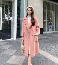 Women's Double-faced cashmere coat pink double-breasted loose Overcoat woolen coat,Winter Wool Blend Coat,Fall Woolen Long Coat outerwear Vivian Seven