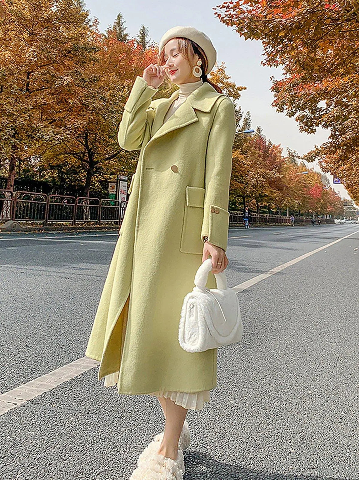 Light Green Two Button Wool Long Coat – Vivian Seven