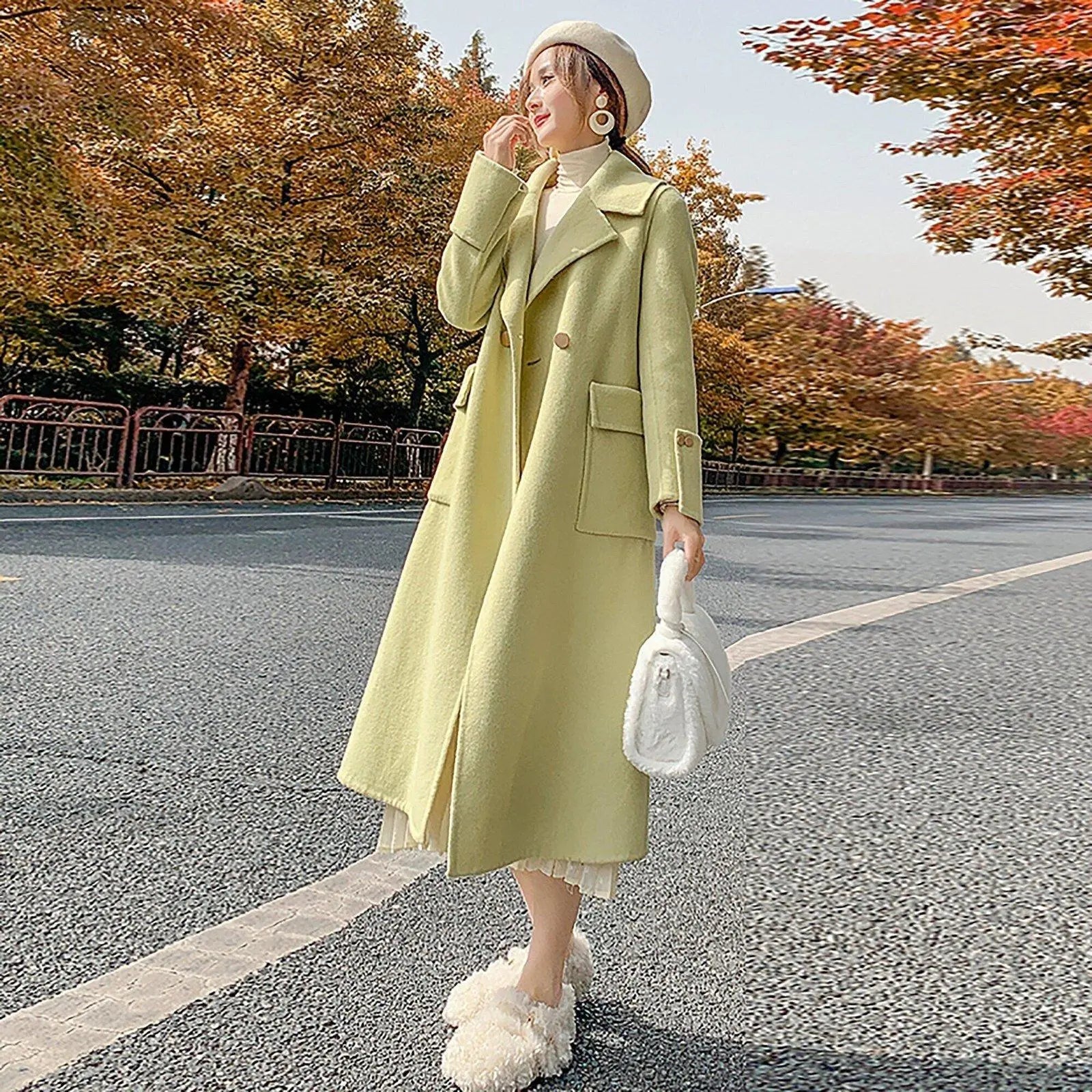 Long Coat Womans Long Coat Womens Lime Green Coat Light Green Two